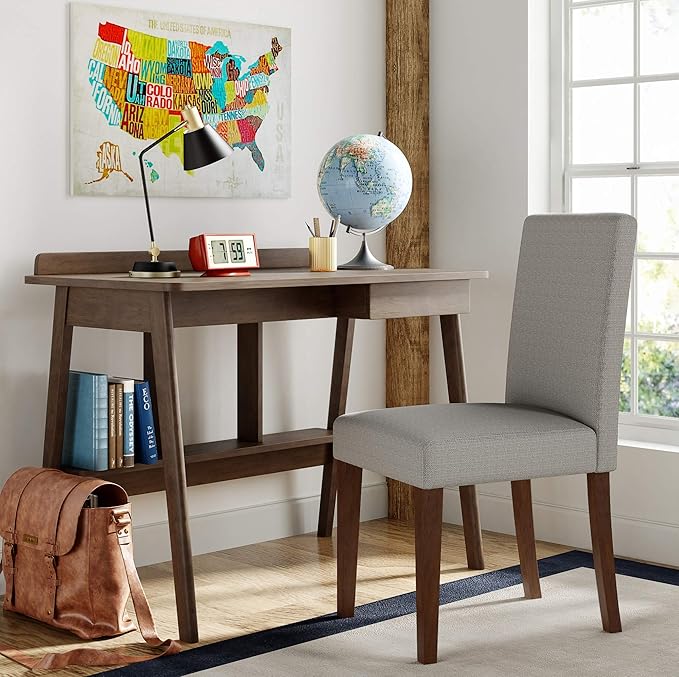 Finch Darren Home Office Desk with Drawer, Mid Century Accent Desk, 43 Inch Wide Simple Modern Study Table, Walnut Brown