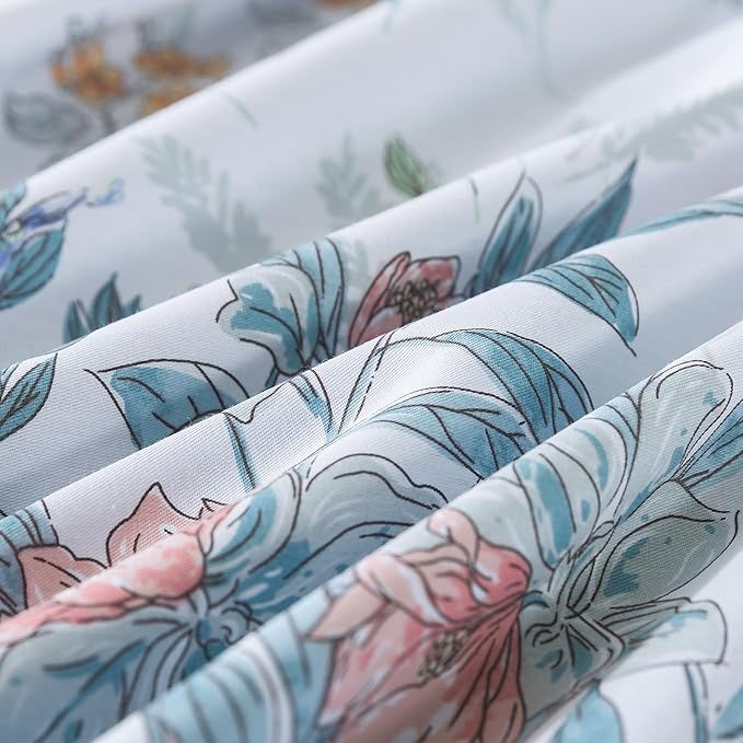 HoneiLife Floral Duvet Cover King - 100% Cotton Comforter Cover, Wildflower Bedlinen Set with Zipper Closure & Corner Ties, Botanical Comforter Cover Sets 3-pcs