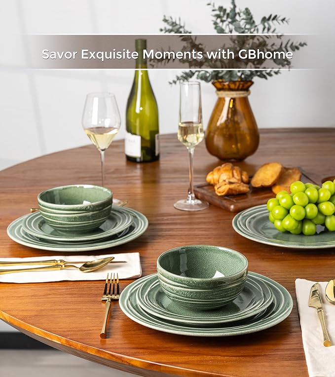 GBHOME Ceramic Dinnerware Sets,12 pcs Embossed Elegant Stoneware Plates and Bowls Sets, Housewarming Wedding Gift | Dishwasher & Microwave Safe | Dishes Set Service for 4