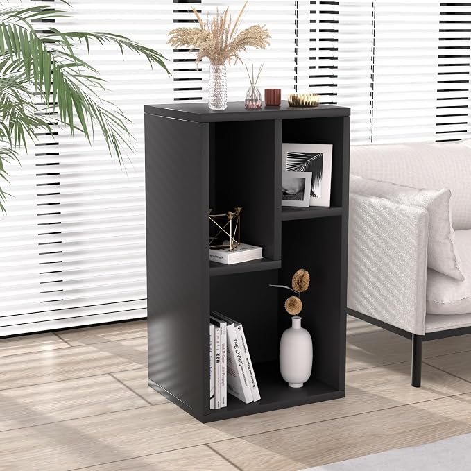VECELO 3 Cube Small Bookcase, Fits Tallest Hardcovers, Horizontal Available, 2-Tier Modern Bookshelf, Storage Organizer for Small Spaces, Kids Room, Bedroom Living Room, Vintage Black