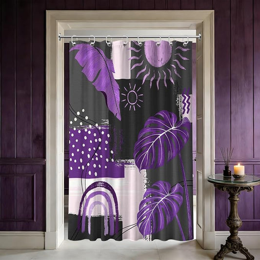 Small Stall Narrow Shower Curtain Purple and Gray Stand Up Dark Purple and Grey Abstract Shower Curtains for Rv Camper Bathroom Decor Sets, Waterproof Cloth Fabric with Hooks, 48 x 72 Inch