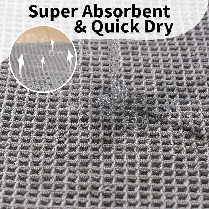 Waffle Bath Mat - Boho Bathroom Rugs Non Slip Washable, Super Absorbent & Quick Dry, Soft Bath Mat Farmhouse Bathroom Decor, 24'' x 36'', Light Grey