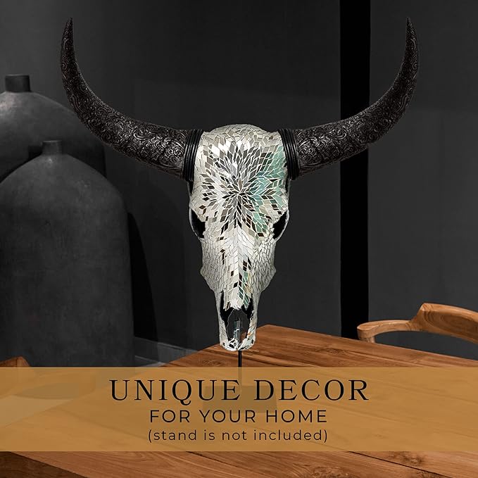 Skull Bliss - Hand-Crafted Real Authentic Taxidermy Cow Skull/Bull Skull Wall Decor with Horns/Real Animal Cow Skull Wall Decor (Hand-Carved Horns)