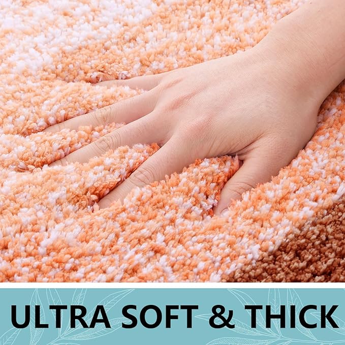 Arotive Microfiber Bathroom Rugs, Shaggy Soft and Absorbent Contour Toilet Rugs, Non-Slip, Thick Plush Machine Washable Dry Bath Mats for Toilet Base, 24x20, Orange, U-Shape