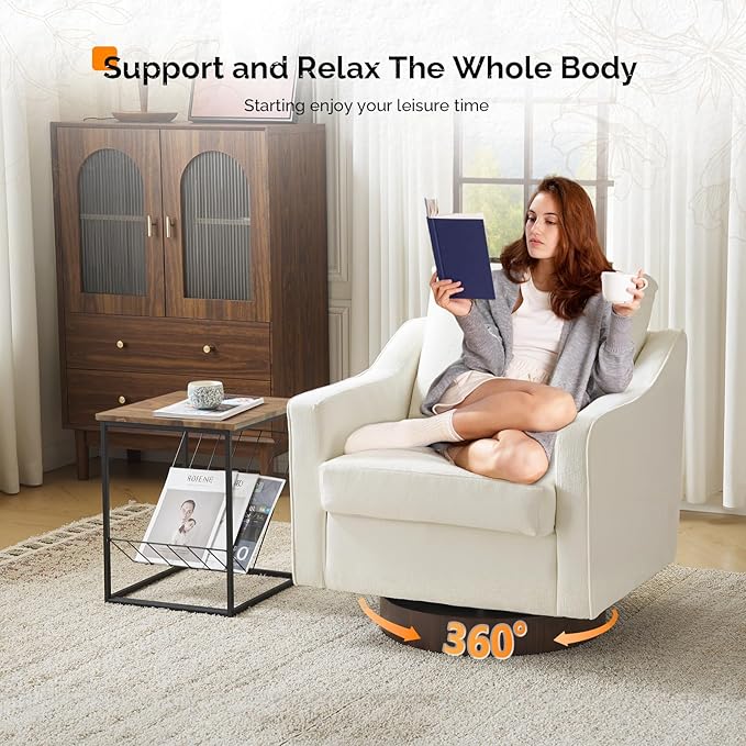 VINGLI Mid-Century Modern Swivel Accent Chairs Set of 2, 360°Upholstered Armchairs, Home Sofa with Track Arms for Living Room, Bedroom, Reading Room, Club Swivel Chairs, Chenille Beige