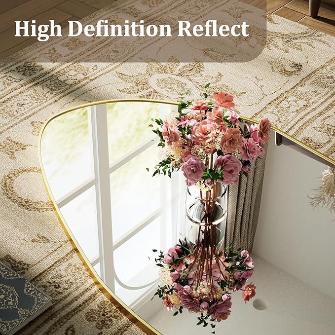 Full Length Mirror - 67"x24" Irregular Diamond Shaped Floor Mirror Aluminum Frame Floor Mirror Full Length for Bedroom Living Room Cloakroom Decor Gold
