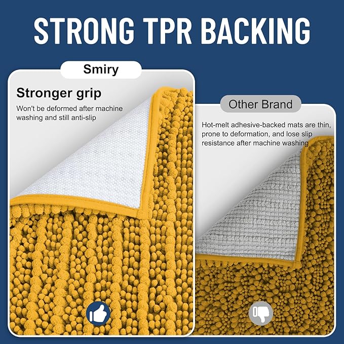 Smiry Bathroom Rugs Mat 36x24, Extra Soft Absorbent Chenille Bath Rugs, Non Slip Rubber Backing Machine Washable Quick Dry Bath Mats for Bathroom Floor, Tub, Shower, Home Accessories, Golden Yellow