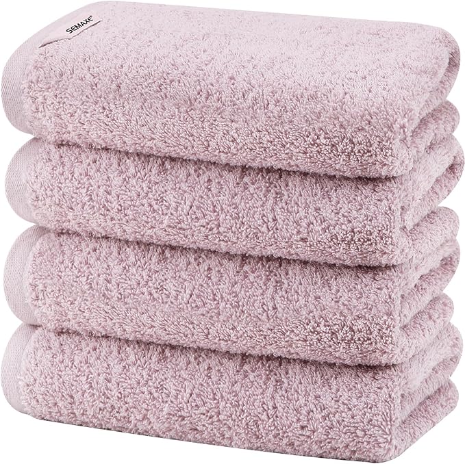 SEMAXE Purple Hand Towels for Bathroom, 100% Cotton Towels with Hanging Loops, Soft and Highly Absorbent, 4 Pack Hand Towel Set for Gym, Shower, Hotel, Spa and Kitchen