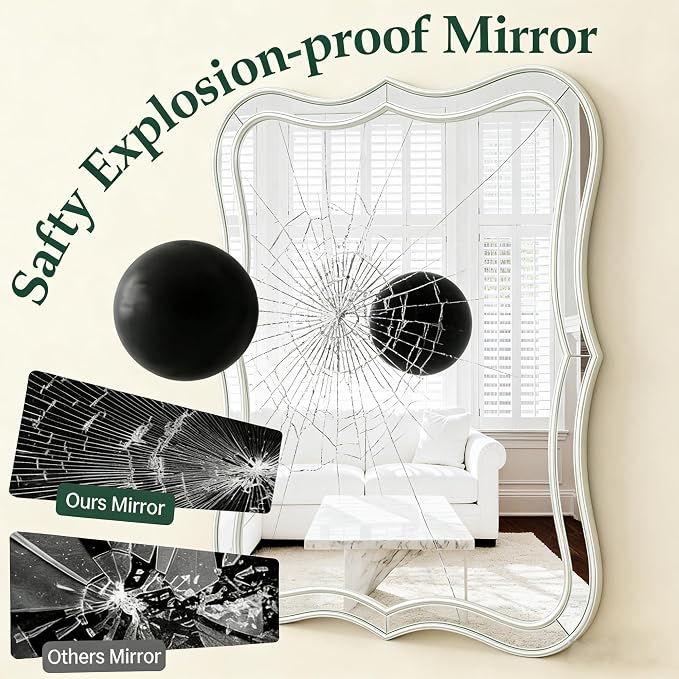 Silver Scalloped Wall Mirror Decor -24”x32 Large Double Wavy Edge RetangleMirror, Shabby Chic Mirrors for Living Room, Bedroom, Dining Room,Entryway,Bathroom