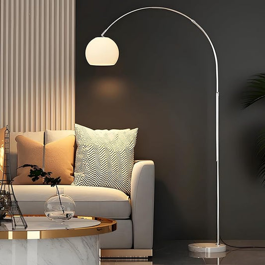 Nordic Simple Floor Lamp with White Shade, Arc Reading Lamp for Living Room, Study Room&Bedroom Beside,Creative Art Deco Bauhaus Standing Lamps for Ambient Lighting