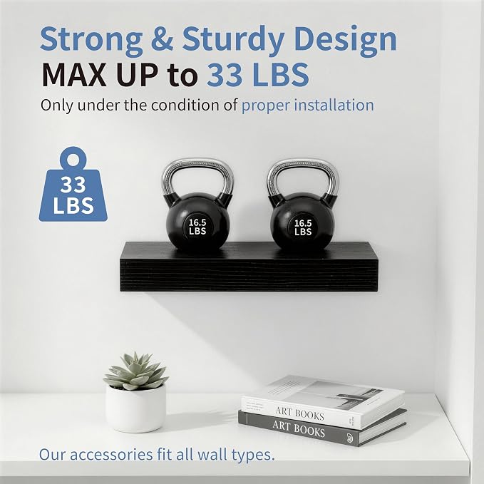 Floating Shelves Bathroom for Wall, Bathroom Shelves Over Toilet, Wall Shelves & Book Shelf, Hanging Shelf, Modern Wooden Wall-Mounted Small Floating Shelves, 12x7x1.5 in (Black, Set of 2)