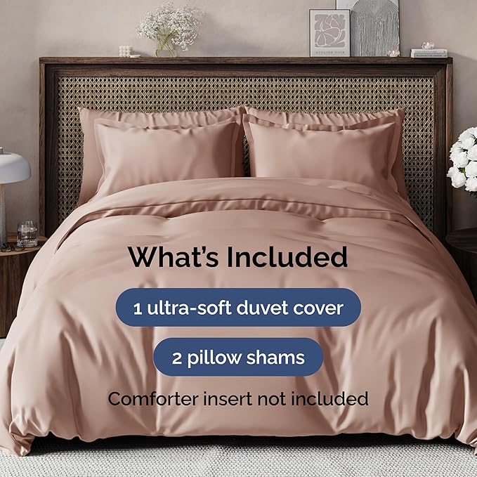 Duvet Cover Cal King Size - Extra Soft Cal King Size Duvet Cover - Lightweight & Breathable - Easy Care & Fade Free with Zipper Closures & Ties - 104" x 98" Inches - (Mauve) Comforter Not Included