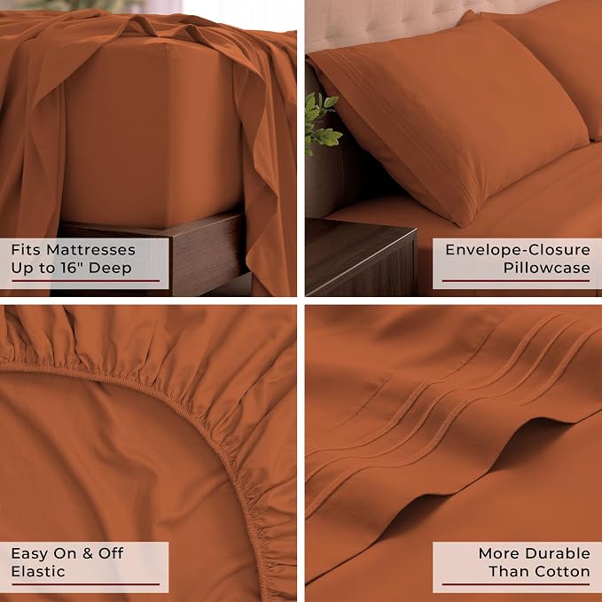 Mellanni California King Sheets Set - 4 PC Iconic Collection Bedding - Hotel Luxury, Extra Soft, Cooling Bed Sheets - Wrinkle, Fade, Stain Resistant (Cal King, Terracotta)