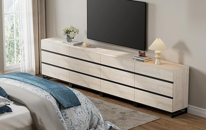 WAMPAT Dresser for Bedroom, Closet Organizers and Storage with 12 Drawers, Chest of Drawers with Metal Base, Wooden Modern Dresser for Living Room, Bedroom, Entryway, Light Oak