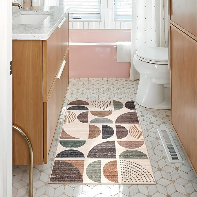 MUJOO Small Rug Washable,2x3 Area Rugs for Entryway Bathroom Entry Entrance Bedroom Kitchen,Front Door Mat Boho Throw Carpet Non Slip Indoor Soft Modern Abstract Brown