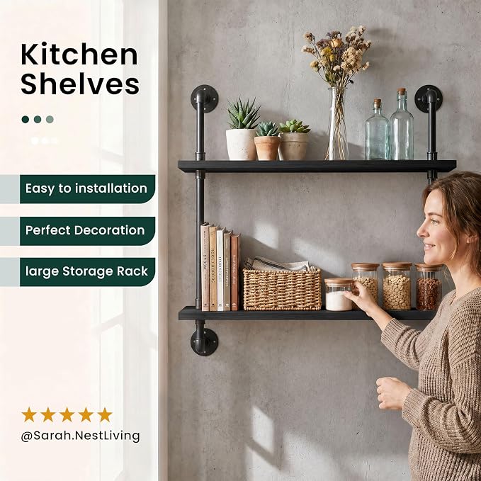 HDDFER Bathroom Floating Shelves for Wall - Industrial Pipe Shelving Shelves Wall Mounted Shelf 24 in Over Toilet Farmhouse Home Decor Display Bookshelf Black