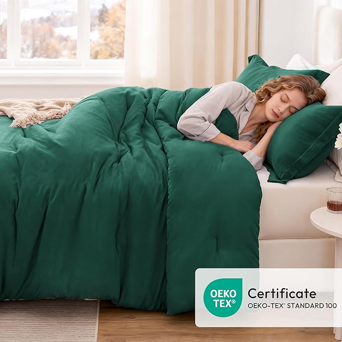 Love's cabin Dark Green Twin/Twin XL Comforter Set, 2-Piece Prewashed Bed Set with 1 Comforter (66 x 90 in) & 1 Pillowcase, Lightweight & Breathable for All Seasons | Soft