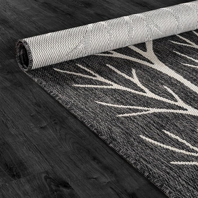 Washable Indoor Outdoor Rug 6x9 Modern Area Rugs Branch Pattern Non Shedding Waterproof Easy Clean Patio Deck Porch Living Room Bedroom Garden RV (6 X 9 Dark Gray)