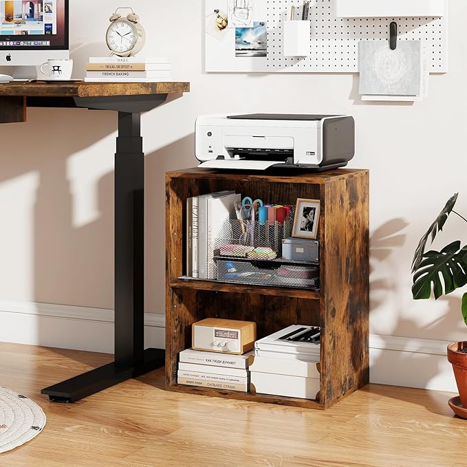 Giantex 2-Cube Bookshelf and Bookcase, 2-Layer Storage Shelf w/Large-Capacity Open Storage Space for Living Room Bedroom Study Office, Multi-Functional Furniture Display Cabinet, Rustic Brown