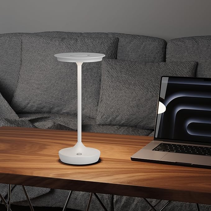 LED Cordless Table Lamps Rechargeable - Outdoor 6000mAh Battery Operated Portable Tables Light 3 Color Stepless Dimming Lamp with Memory Function for Patio Restaurant Dining White