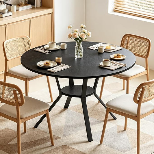 Wildhome Round Dining Table for 2-4, 43 Inch Dining Room Kitchen Table with 1-Tier Storage Shelf, Modern Farmhouse Dinner Furniture with Adjustable feet,Oval Circle(43in-Black)