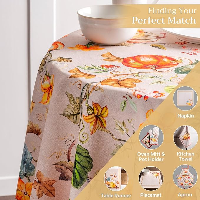 Maison d' Hermine Table Cloth Round Table 100% Cotton 63 Inches Fall Tablecloth Reusable Everyday Use for Thanksgiving Christmas Decorations Dining Farmhouse Party (Potiron)