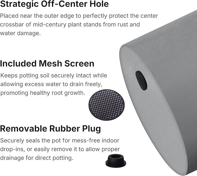 FaithLand 14 Inch Fiberstone Planter - Lightweight Modern Cylinder Plant Pot with Drainage Hole & Plug, Authentic Concrete Look, Gray