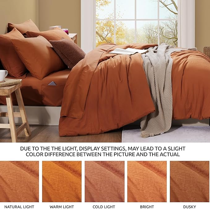 WRENSONGE Full Size Comforter Sets, 7 Pieces Soft Burnt Orange Fall Bed in a Bag with Fitted Sheet, Flat Sheet, 2 Pillow Shams, 2 Pillowcases, Warm Bedding Sets for All Seasons