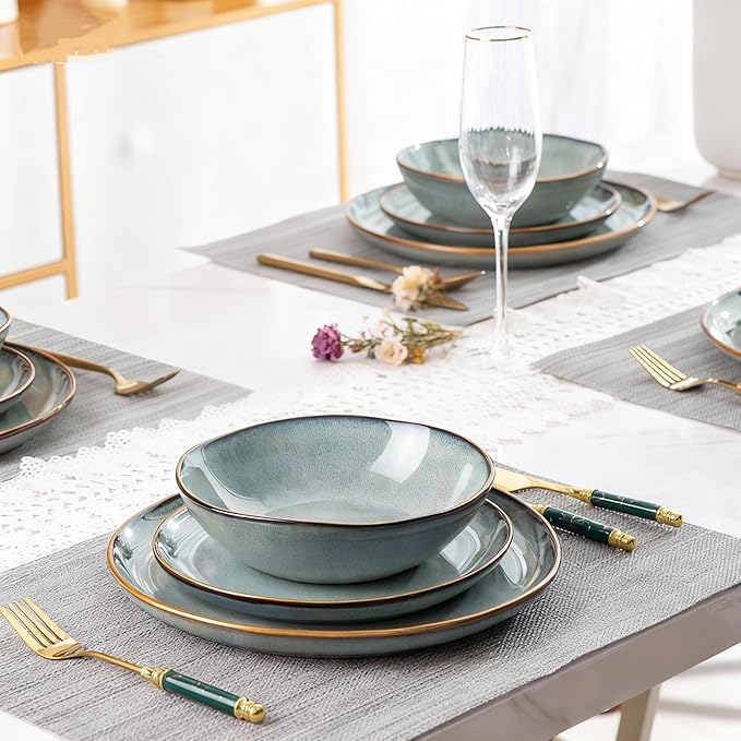 AmorArc Ceramic Dinnerware Sets,Handmade Reactive Glaze Stoneware Plates and Bowls Set,Highly Chip and Crack Resistant | Dishwasher & Microwave Safe,Service for 8 Dishes Set (24pc)