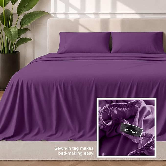 Bare Home Split King Sheet Set - 1800 Ultra-Soft Microfiber Bed Sheets - Double Brushed - Deep Pockets - Easy Fit - 5 Piece Set - Bedding Sheets & Pillowcases (Split King, Plum)