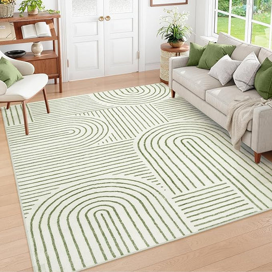 Lahome Abstract 6x9 Area Rugs, Soft Boho Rug for Living Room Bedroom, Ultra-Thin Non Slip Boho Green Washable Throw Carpet for Dining Room Office Darrell, Green