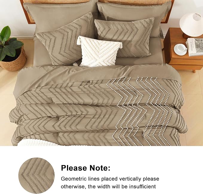 Litanika Taupe Queen Size Comforter Set with Sheets - 7 Pieces Bed in a Bag Queen Boho Tufted Complete Bedding Sets with Comforter, Sheets, Pillowcases & Shams