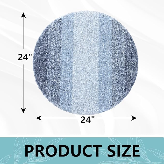 Arotive Microfiber Bathroom Rugs, Shaggy Soft and Absorbent Bath Rug, Non-Slip, Thick Plush Machine Washable Dry Bath Mats for Bathroom, Tub and Shower, 24x24, Light Blue, Round