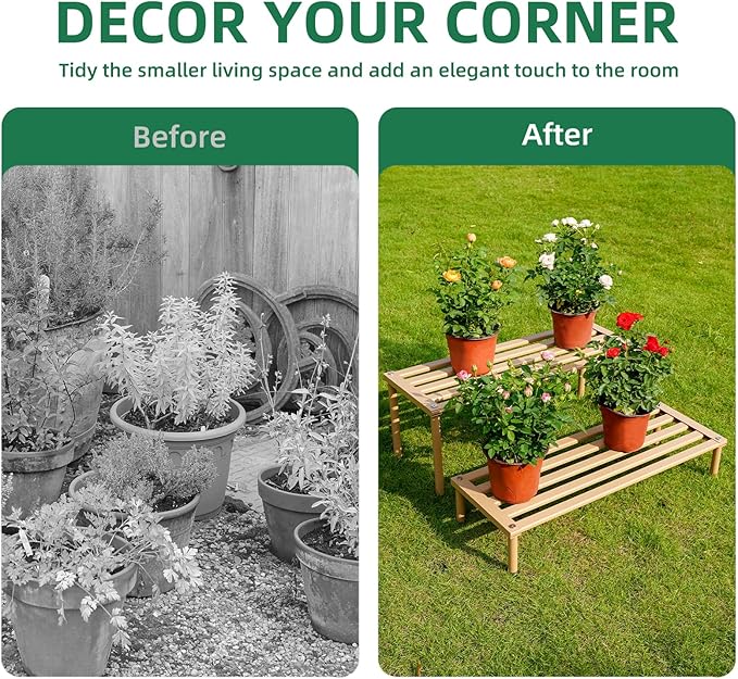 Metal Plant Stand, Rust-proof Aluminum Display Rack, Plants Display Stands Decoration Racks for Living Room Garden Balcony Patio (Wood Color, 42.5Inch Tall Leg)