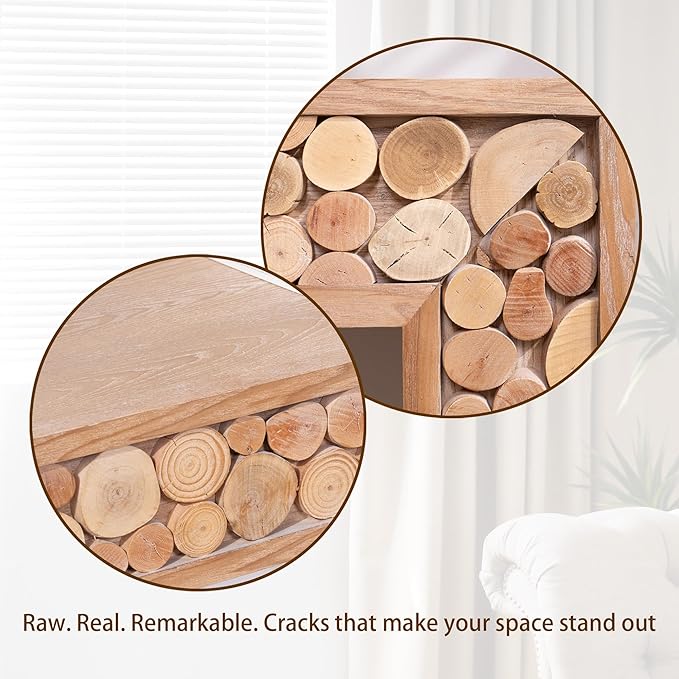 Wood Console Table, 62" Retro Long Sofa Table Behind Couch with Natural Log Accents, Farmhouse Wooden Narrow Sofa Table Hall Table for Living Room Foyer Entrance Entryway, Natural