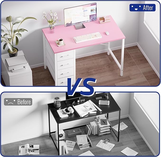Pamray 32 Inch Computer Desk with 4 Drawers Small Office Desk for Home Bedroom Study Writing Simple Modern Computer Table White