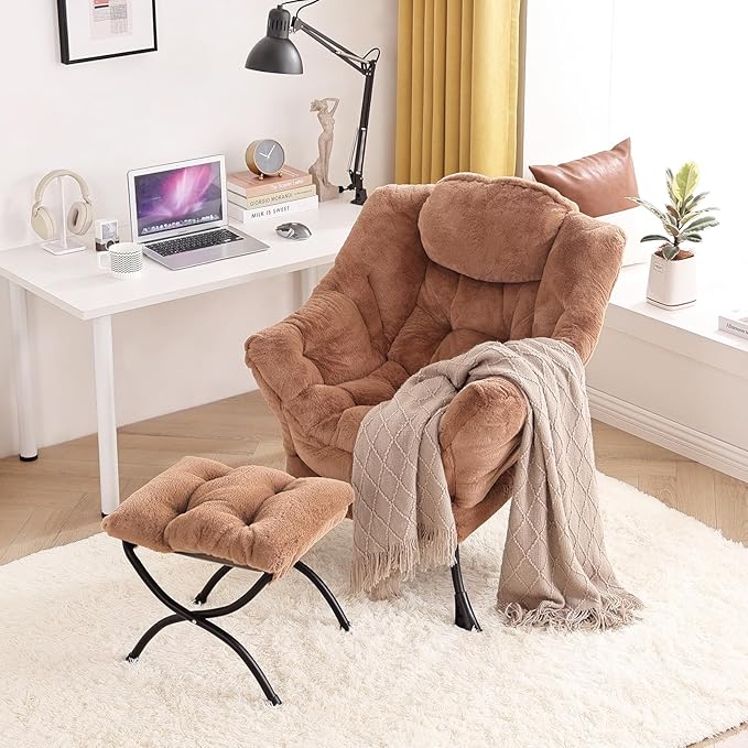 Tiita Modern Large Accent Lounge Chair with Ottoman, Leisure Sofa Armchair with Footrest, Reading Chair for Bedroom, Living Room, Dorm Rooms, Garden and Courtyard