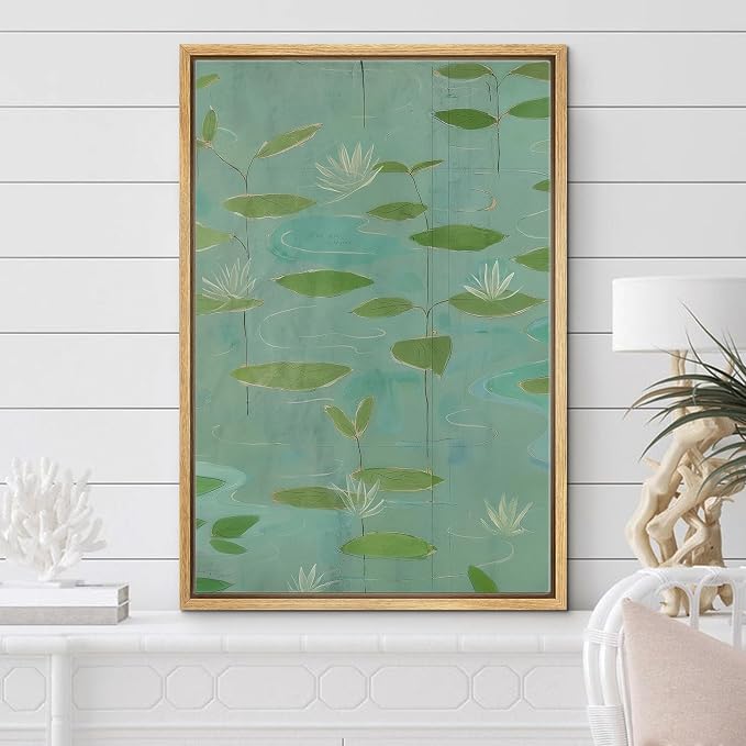 Woodrose Framed Canvas Print Wall Art Tranquil Water Lilies Serene Botanical Illustrations Modern Art Minimalist 3D Colorful Ultra for Living Room, Bedroom, Office - 24"x36" NATURAL