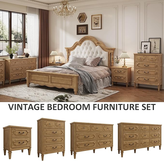 5 Drawer Dresser for Bedroom, 44" Tall Dresser & Chest of Drawers wtih Vintage Surface, Closet Storage Cabinet for Living Room, Hallway, Natural Oak