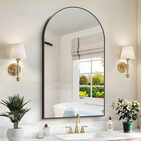 Arched Mirror, 24’’x40’’ Black Arch Mirror for Bathroom, Arched Bathroom Mirror with Frame, Modern Wall Mounted Mirror for Over Sink Mantle Bedroom Vanity Living Room Entryway
