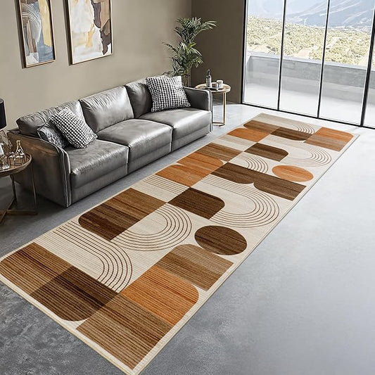 Machine Washable 2.7x8 Runner Rug, Soft Modern Geometric Abstract Orange Rugs for Bedroom Living Room, Non-Shedding Faux Wool Indoor Throw Floor Carpet for Office Entryway Dining Room Decor