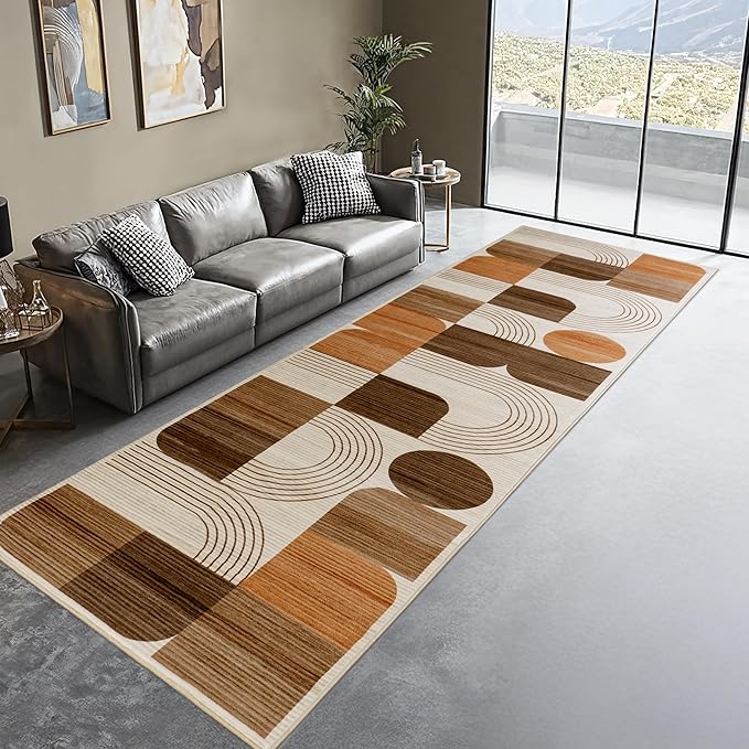 Machine Washable 2x6 Runner Rug, Soft Modern Geometric Abstract Orange Rugs for Bedroom Living Room, Non-Shedding Faux Wool Indoor Throw Floor Carpet for Office Entryway Dining Room Decor