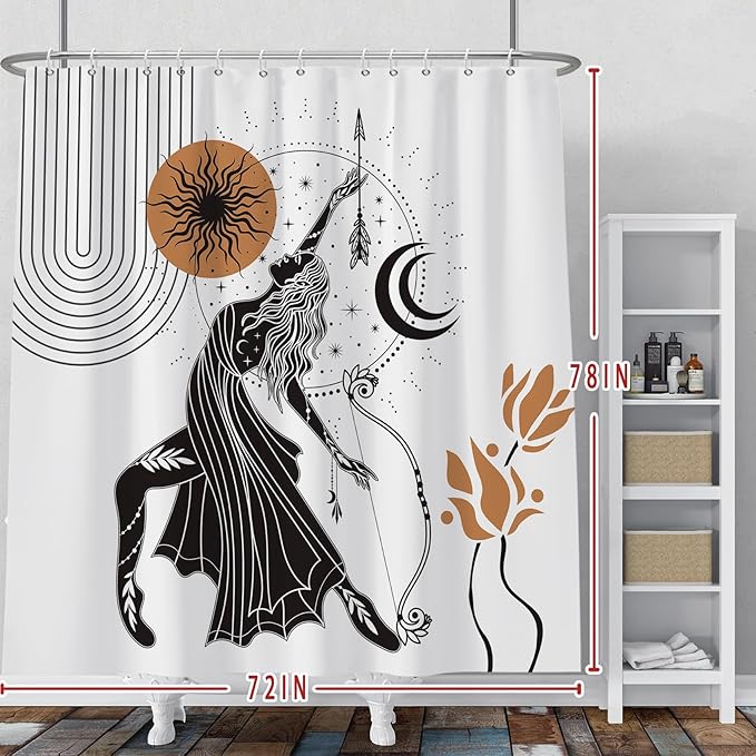 Baocicco Boho Shower Curtain Sun Moon Women Bow and Arrow Plants Modern Geometric Shower Curtains Decorative for Bathroom Waterproof Fabric Shower Curtain with Hooks 72x78 Inches
