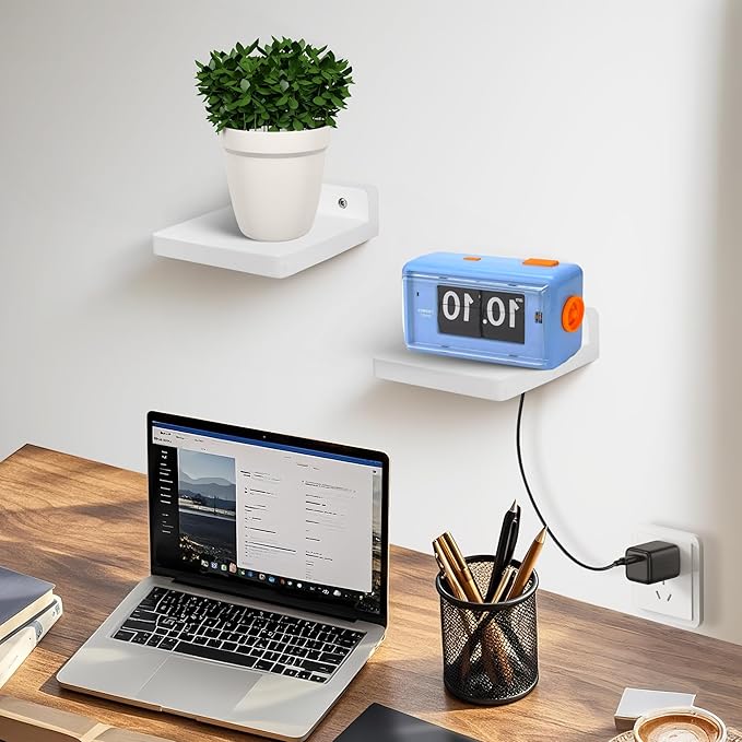 Small Floating Shelf for Wall,5 Inch Wooden Wall Shelf Set of 6,Mini Speaker, Baby Monitor,Cameras，Figurines Display Stand, for Bedroom, Gaming Room, Living Room, Bathroom, Office(White)