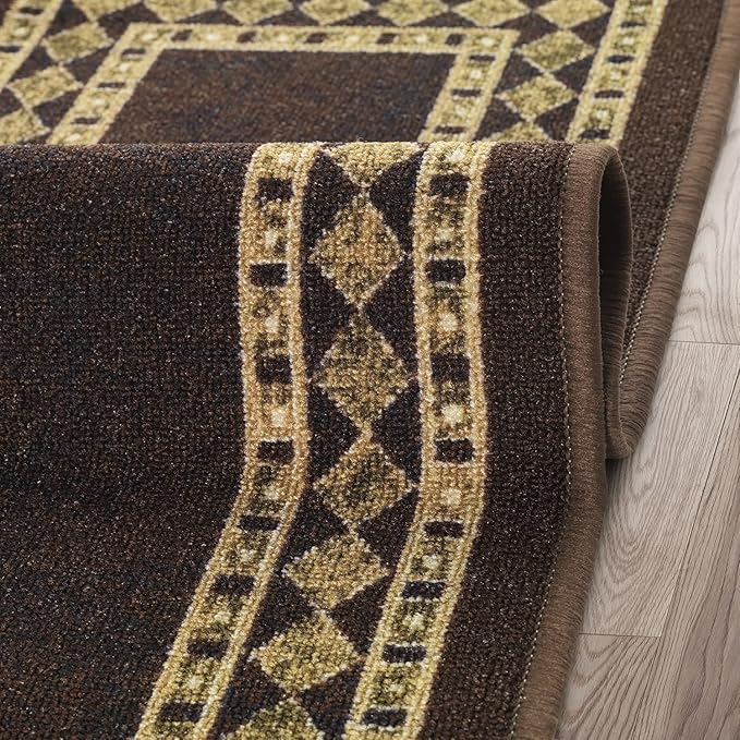 Antep Rugs Alfombras Modern Bordered 2pc Non-Skid (Non-Slip) Low Profile Pile Rubber Backing Indoor Kitchen Runner Rugs (Brown Beige, 2pc Set)
