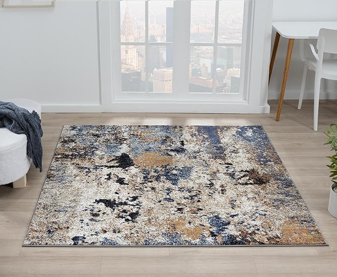 Keen Home Design Area Rugs - 10ft Round Non-Shedding, Abstract Rugs for Kitchen, Living Room, Bedroom, Dining Room, Entryway - Size: 10' Square, Multi