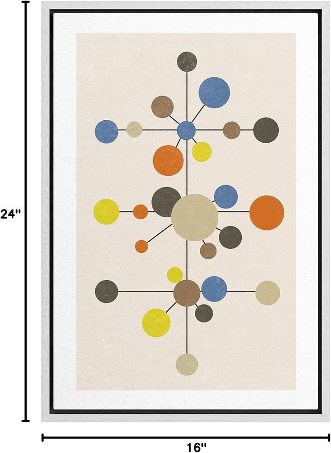 Woodrose Framed Canvas Print Wall Art Geometric Vintage Color Dot Variety Abstract Shapes Illustrations Modern Minimalist Chic Relax/Calm Multicolor for Living Room, Bedroom, Office - 16"x24" White