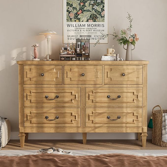 7 Drawer Dresser for Bedroom, 36" Tall Dresser & Chest of Drawers wtih Vintage Surface, Closet Storage Cabinet for Living Room, Hallway, Natural Oak
