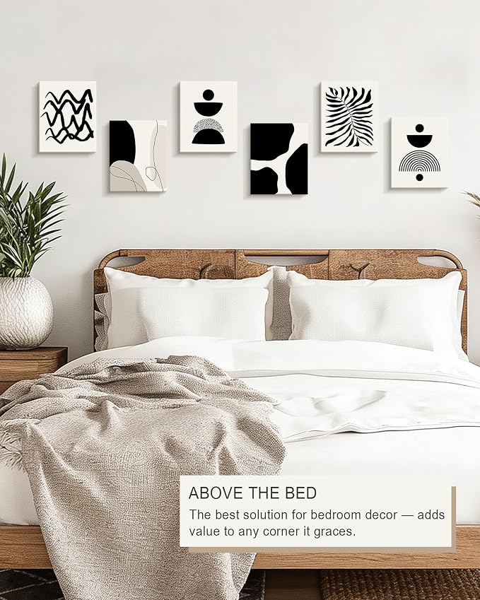 Drsoum Abstract Boho Wall Art Minimalist Geometric Framed Boho Room Decor Black Line Art Mid Century Modern Prints Bohemian Living Room Bedroom Ready to Hang 8x10inx6pcs (Framed)