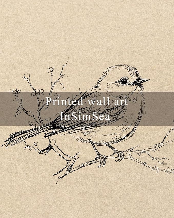 InSimSea Vintage Framed Wall Art Sparrows on branches Canvas Prints, Vintage Home Decor, Print Framed Painting Picture,For Living Room, Study, And Dining Room Wall Decor 10L x 8W